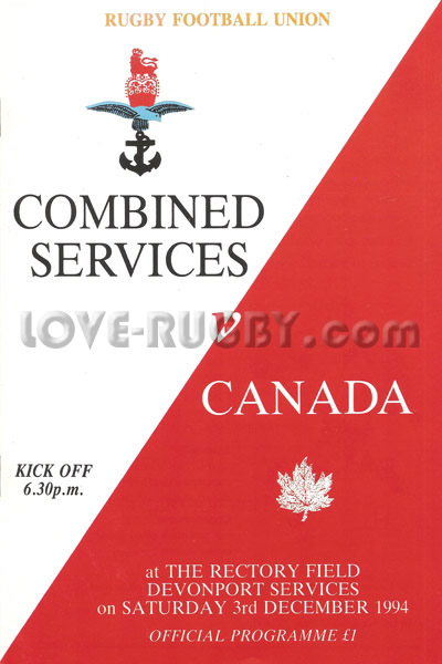 1994 Combined Services v Canada  Rugby Programme
